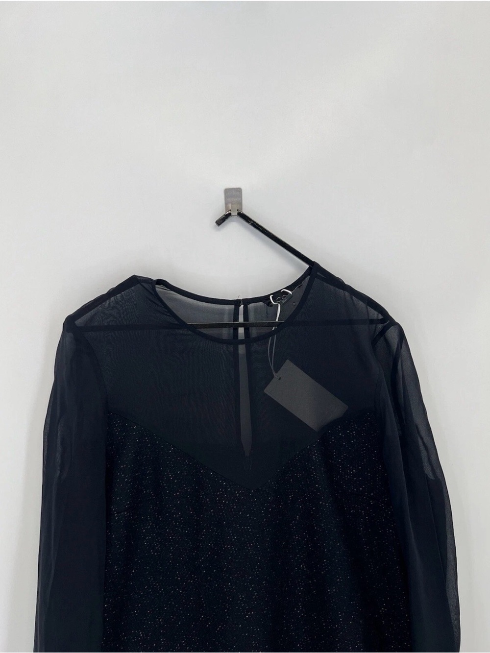 COS Wool Blend Speckled Sheer Shimmer Sweetheart Long Sleeve Mini Dress
